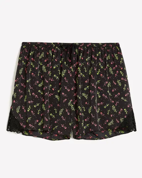 Short de pyjama sexy en satin fleuri avec dentelle - Déesse Collection
