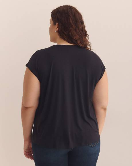 Mixed-Media V-Neck Blouse with Underpinning