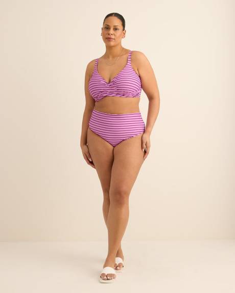 Culotte de maillot taille haute r&eacute;versible &agrave; motif de rayures et feuillage
