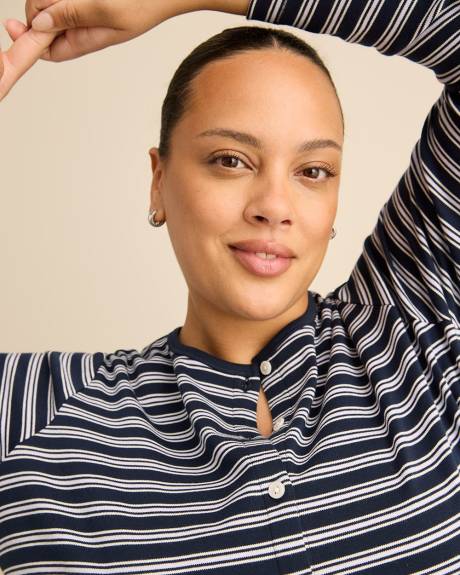 Cardigan ray&eacute; &agrave; manches longues, col rond