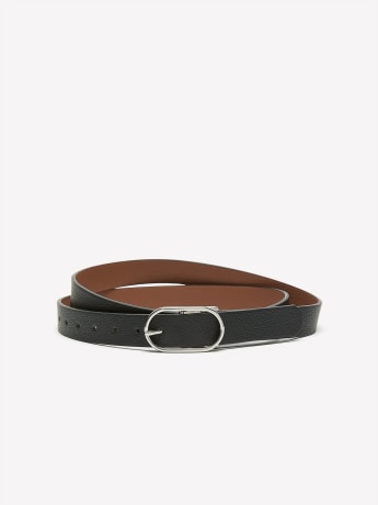 Reversible Faux-Leather Belt with Oval Buckle