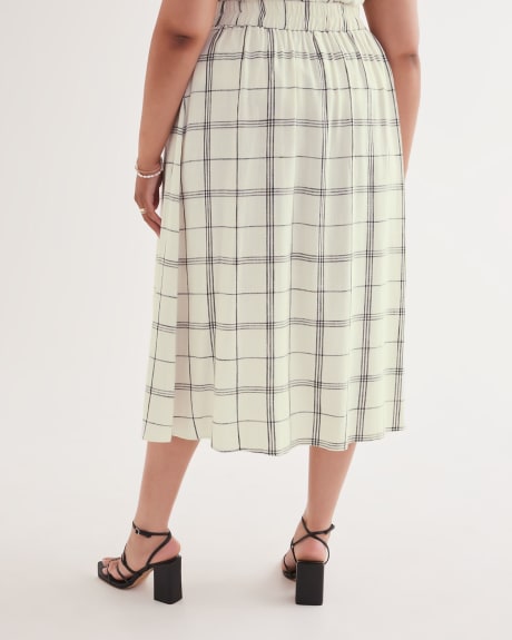Linen Blend Plaid Pull-On Ankle Skirt