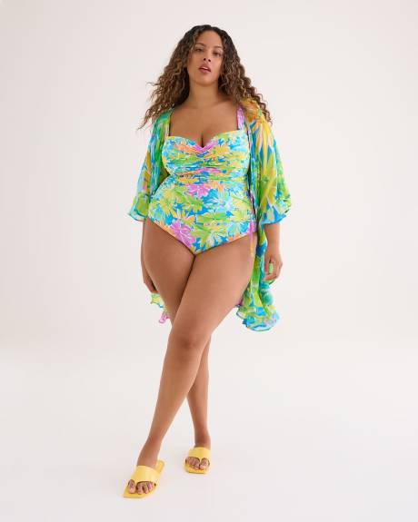 Shirred Bandeau Mio One-Piece Bathing Suit with Underwires - Bleu by Rod Beattie