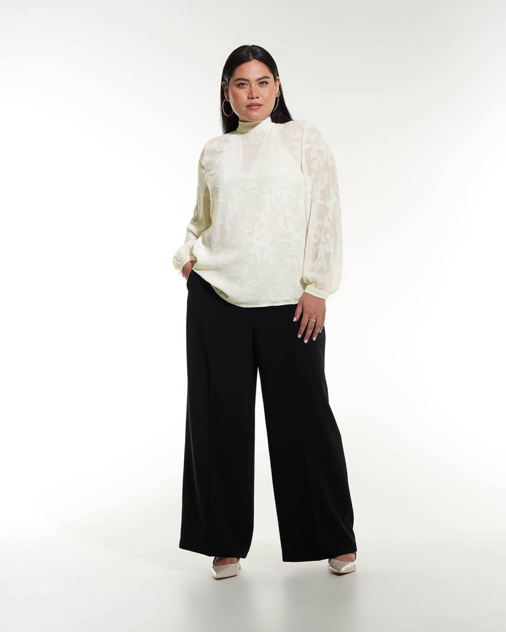 White Blouse with Satin V-Neck Cami Lining - Addition Elle