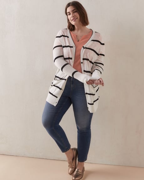 Stripe Tunic Cardigan With Buttons - In Every Story