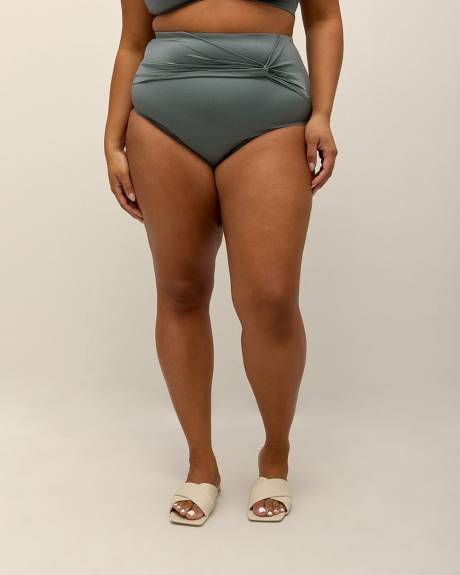 Green High-Waisted Twisted Swim Brief