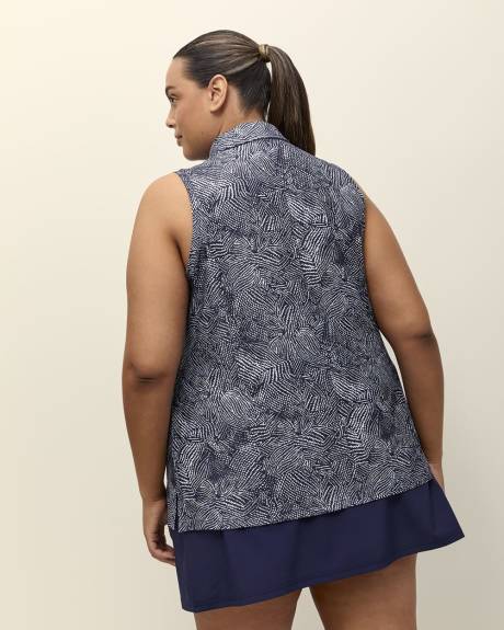 Printed Sleeveless Zip Polo Top - Active Zone