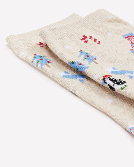 Cozy Crew Socks with Holiday Print