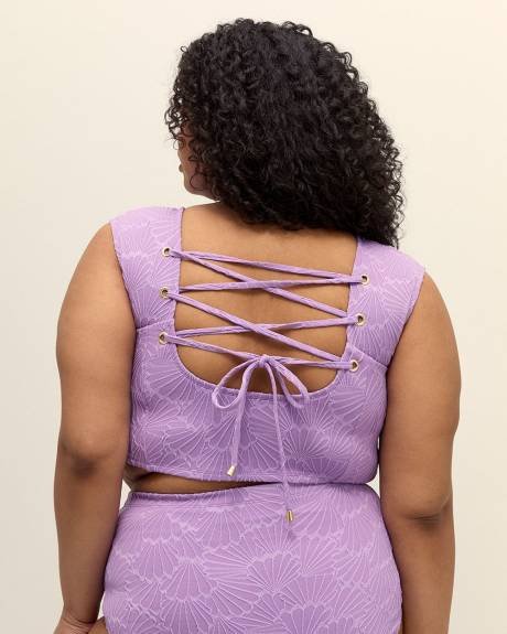 Textured Lavender Longline Bikini Top with Lace-Up Back
