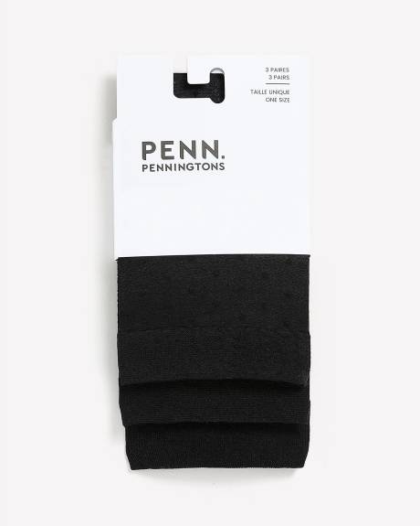 Chaussettes cheville en nylon noires, ens. de 3