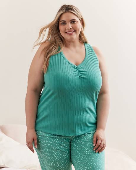 Rib Knit V-Neck Pyjama Tank Top - ti VOGLIO