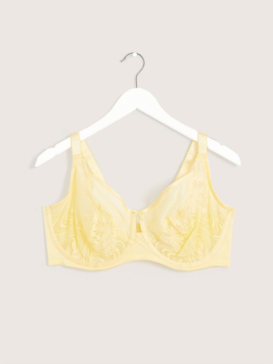 Solid Lace Underwire Bra with Mesh and Bow - Déesse Collection