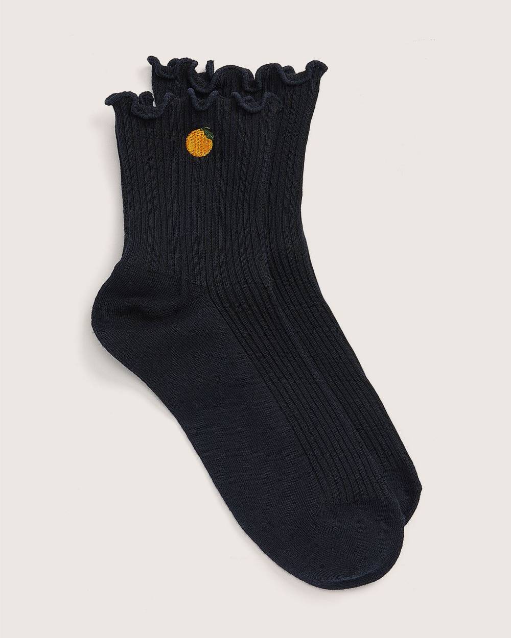 Lettuce-Edge Ankle Socks with Orange Print