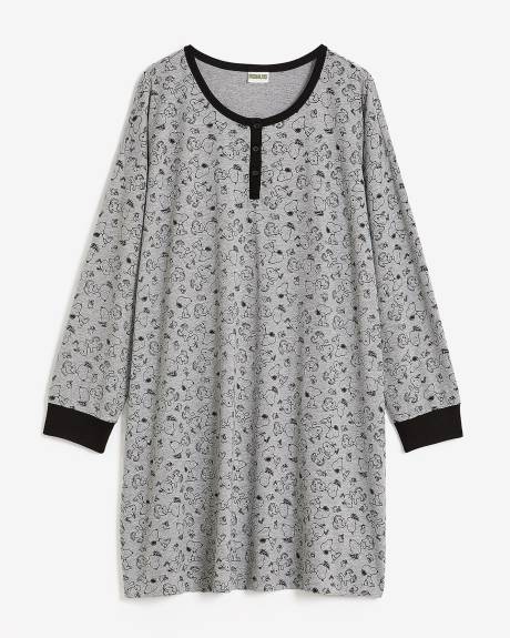 Chemise de nuit de Snoopy avec manches longues et col Henley - ti Voglio