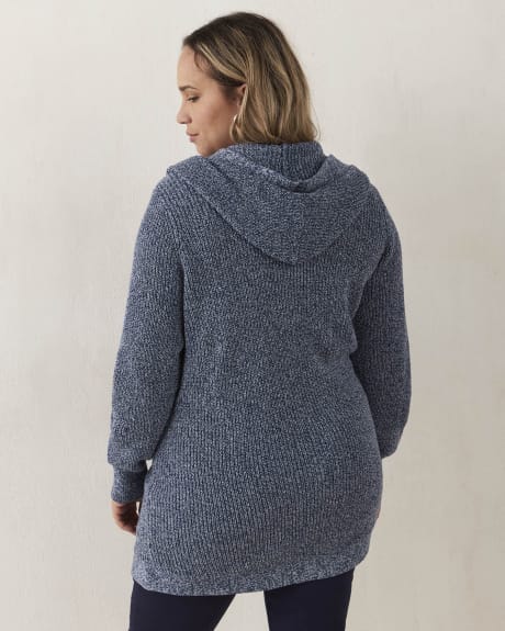 Open Hooded Cardigan with Pointelle Details