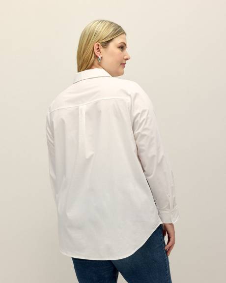 White Poplin Long-Sleeve Popover Shirt