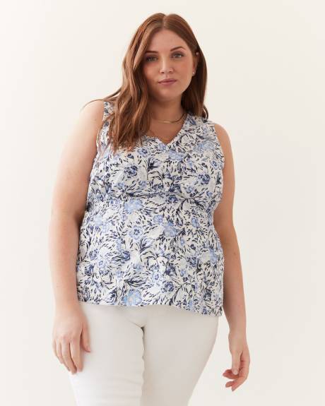 Floral Eyelet Sleeveless Blouse with Elastic Waist