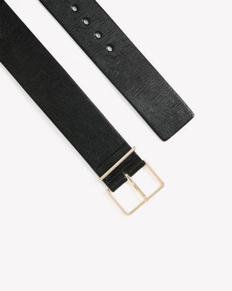 Black Faux Leather Belt with Sleek Buckle