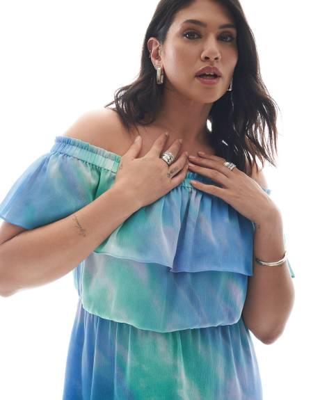 Off-Shoulder Asymmetrical Tiered Midi Dress - Addition Elle