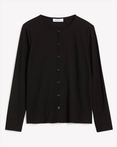 Cardigan côtelé noir court à devant boutonné - Addition Elle