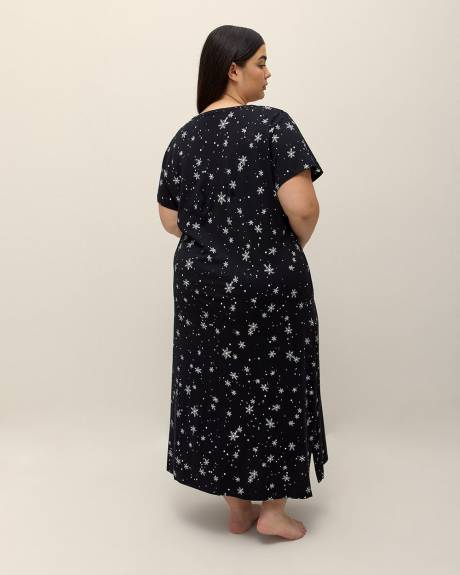 Chemise de nuit longue à manches courtes avec petits flocons - ti Voglio