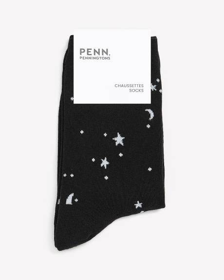 Crew Socks with Stars and Moon Print