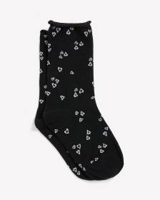 Black Crew Socks with Heart Outline Print