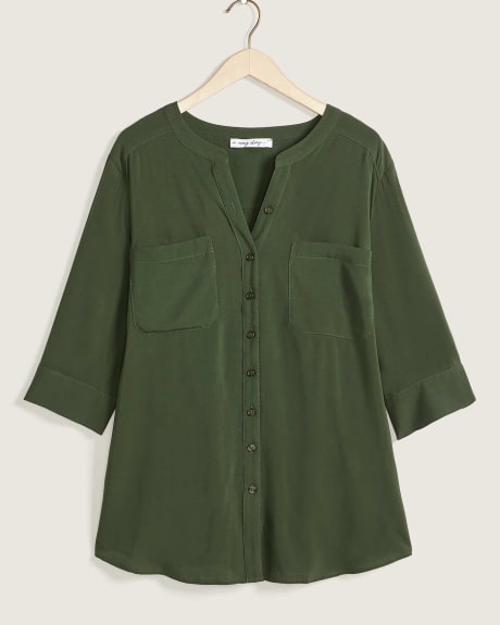 Petite, Solid Tunic Shirt With Mandarin Collar - In Every Story