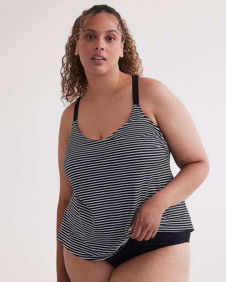 Striped V-Neck Tankini with Back Ring Detail