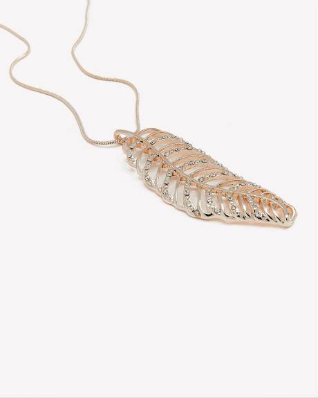 Long Rose Gold Necklace with Leaf Pendant