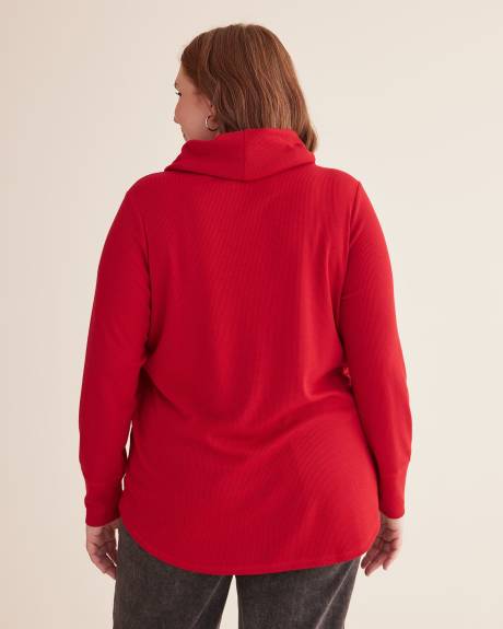 Waffle Knit Tunic with Cowl Neck