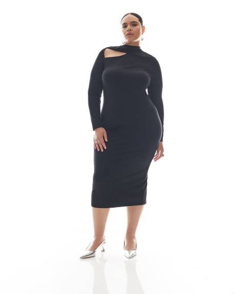Robe noire mi-longue en tricot avec col montant - Addition Elle