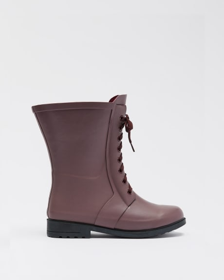 Extra Wide Width, Burgundy Lace-Up Rain Boots