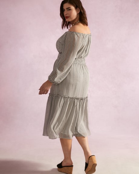 Long Sleeve Off the Shoulder Gingham Midi Dress - Addition Elle