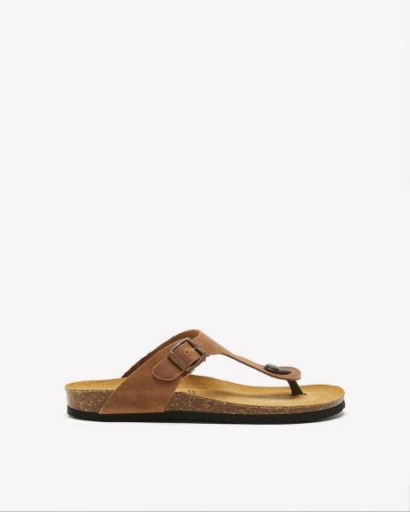 Sandale tong en cuir Jenny, pied large - Plakton