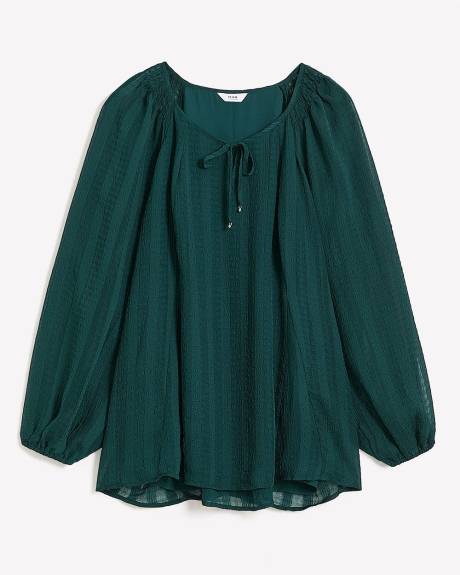 Scoop-Neck Swing Blouse with Long Balloon Sleeves