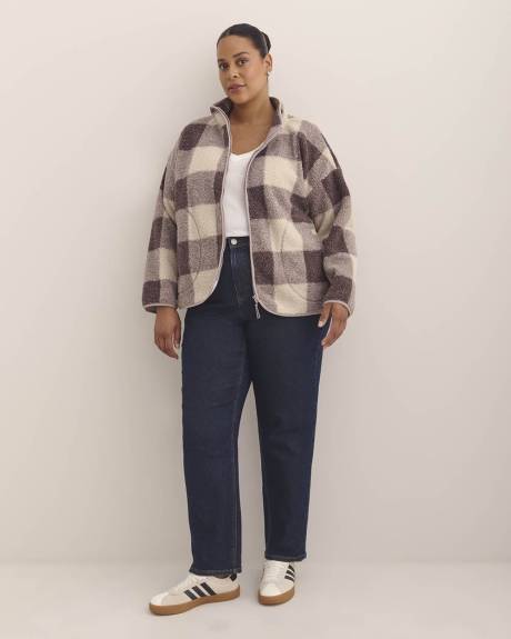 Short Buffalo Plaid Sherpa Jacket with Hood - Active Zone