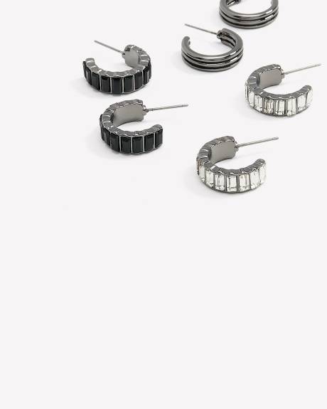 Mini boucles d'oreilles anneaux de fantaisie, ens. de 3