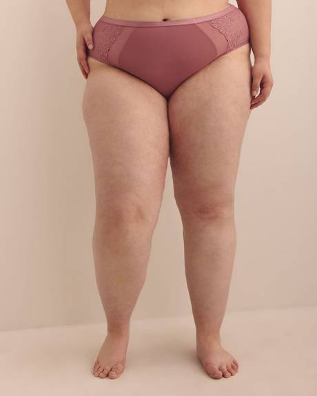 High-Cut Microfibre Brief with Mesh and Lace Sides - Déesse Collection