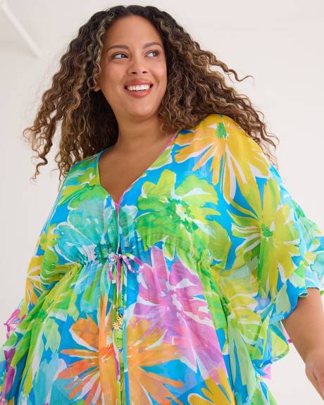 Chiffon Open Front Caftan with Ruffles - Bleu by Rod Beattie