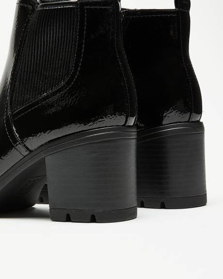 Botte courte noire lustrée Madalynn Gore à talon bloc, pied large - Naturalizer