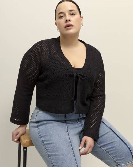 Tie-Front Bell-Sleeve Cardigan