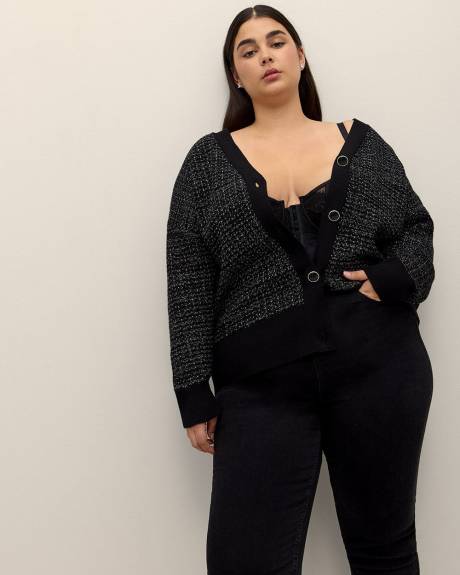 Black Knit Cardigan with Jewel Buttons