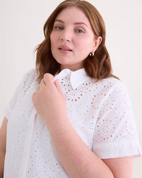 Short-Sleeve Eyelet Blouse