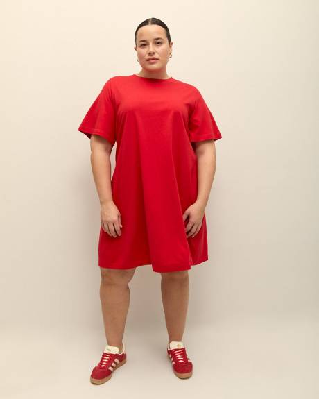 Responsible, Crewneck Swing Dress with Short Flutter Sleeves