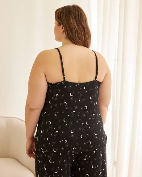 Camisole côtelée noire à motif de lunes avec encolure festonnée - ti Voglio