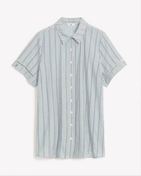 Embroidered Cotton Tunic Blouse with Decorative Trims