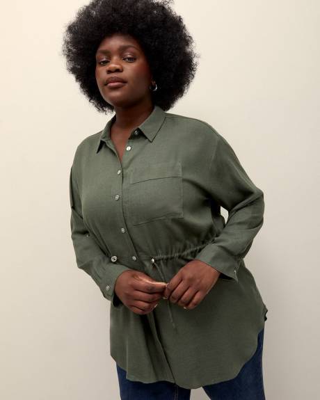 Military Shirt with Long Rolled Sleeve and Elastic Waist - Addition Elle