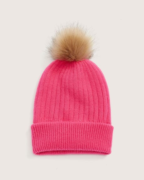 Ribbed Beanie With Pompom and Fleece Lining