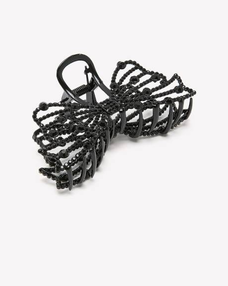 Black Rhinestone Bow-Shaped Hair Claw